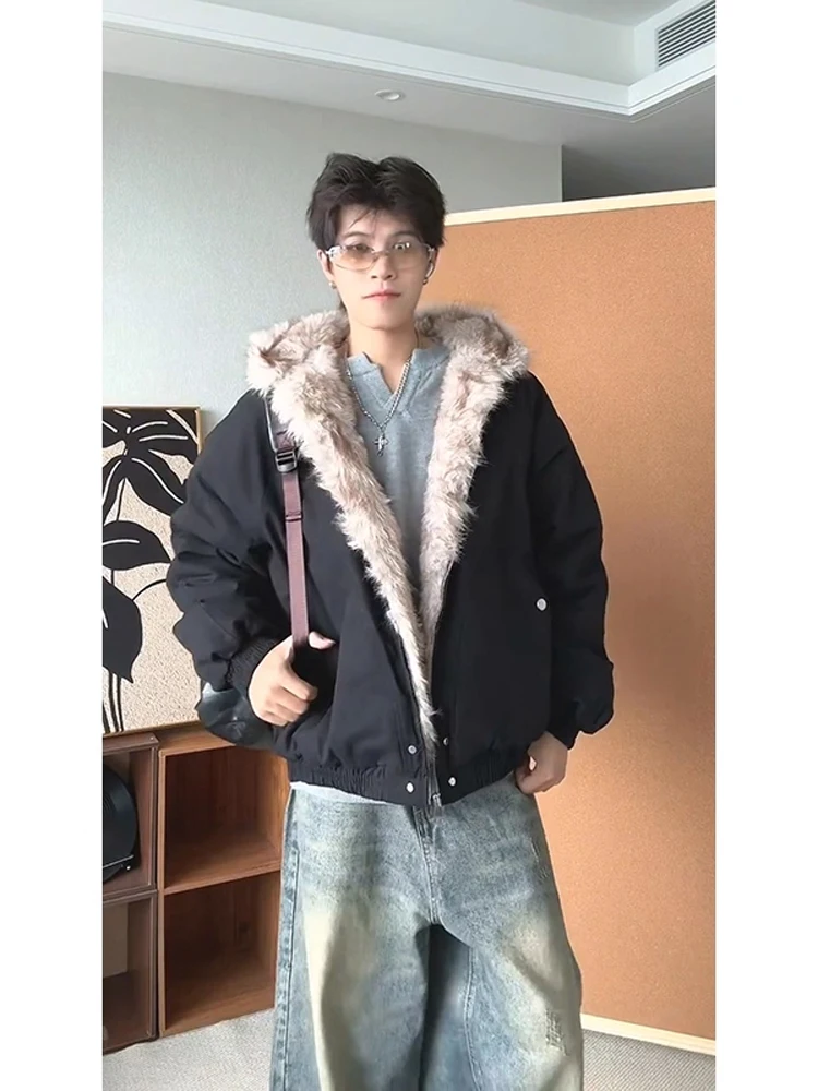 

Bla American Retro Classic Hooded Cotton Jaet Men's Winter Heavyweight Canvas Warmth Coat with Fur Collar Youth Faion