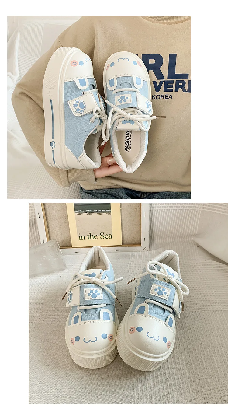 Kuschelige Katzenpfoten-Canvas-Schuhe, Schnür-Sneaker mit Kätzchen-Patchwork für Damen, Plateau-Schuhe aus Kunstleder, Lolita-Chunky-Trainer – Detail 20