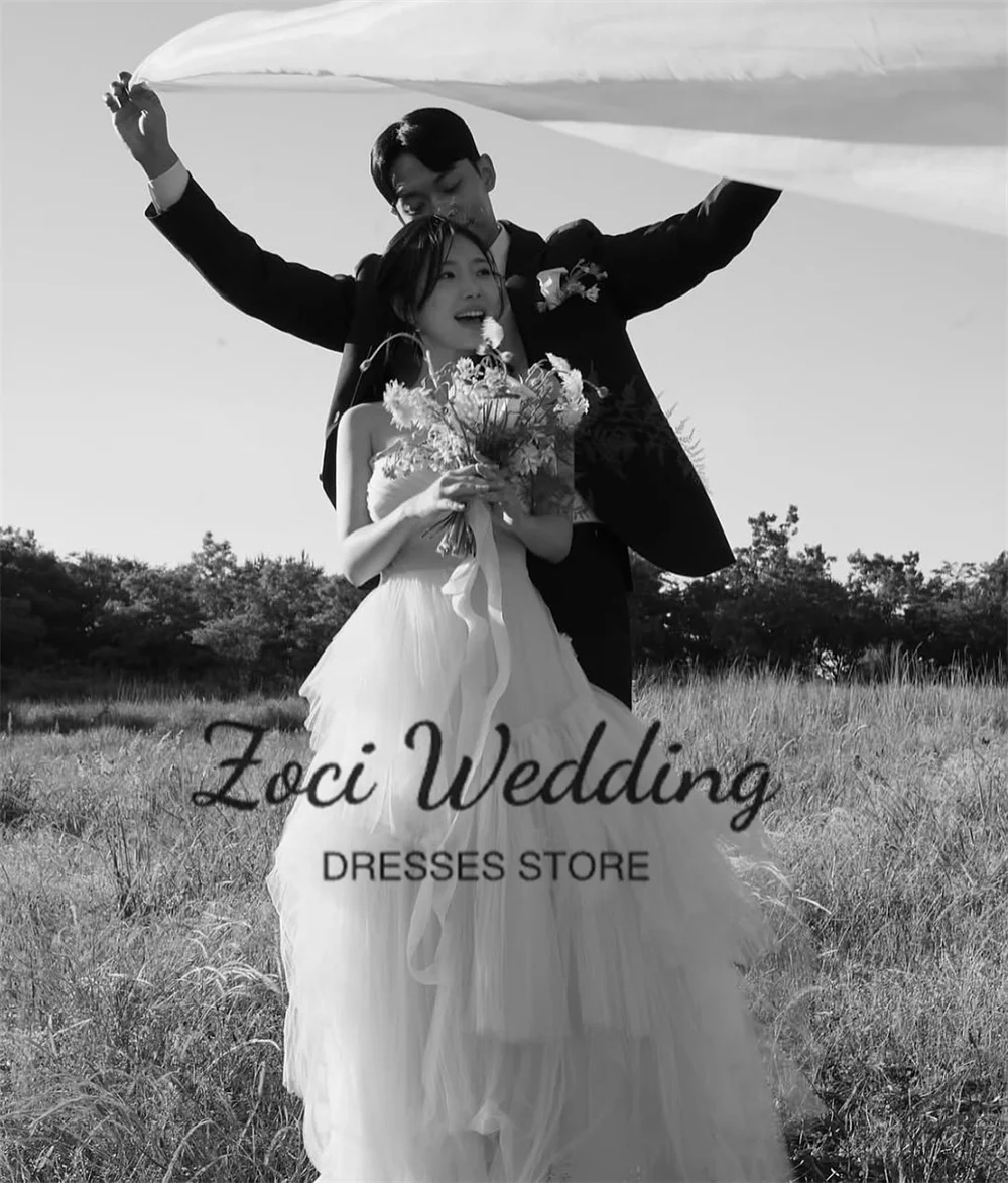 Zoci Princess Sweetheart Korea Wedding Dresses Customized Pleat Tiered Tulle Bride Photos Shoot Dress Floor Length Bridal Gown image 2