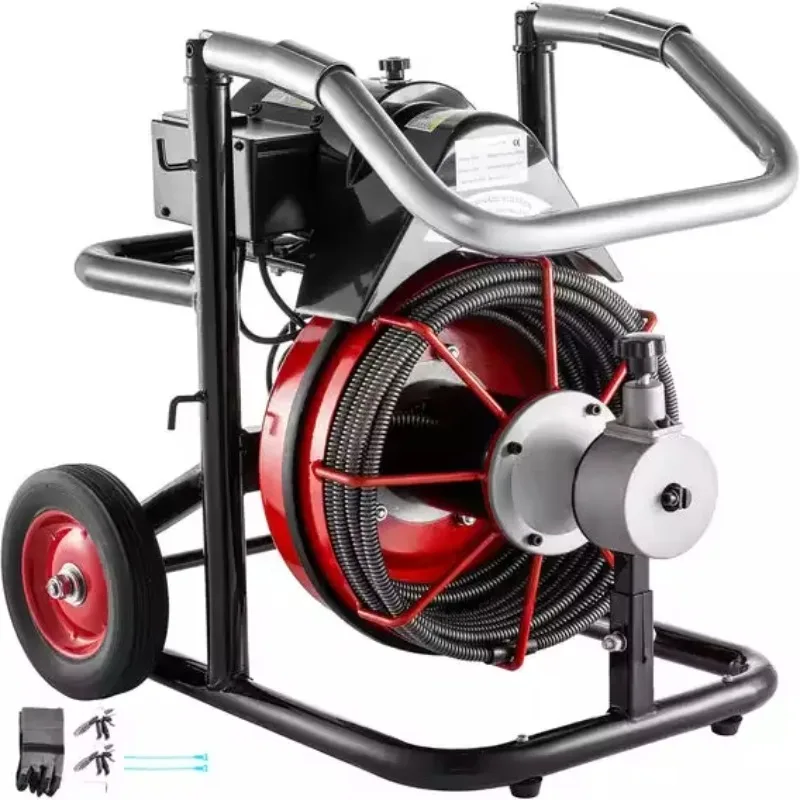 75ft/100ft Electric Drain Cleaning Machine with Cutter 220V X 1/2 Inch or 3/8 Inch Auger Pipe Cleaner New Condition