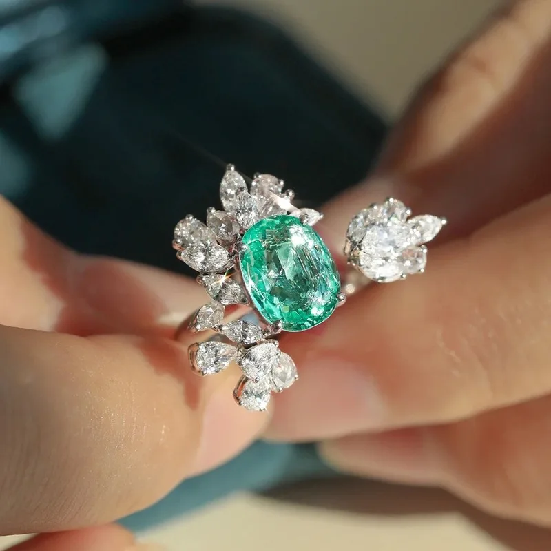 925 sterling silver sparkling cool style light luxury green zirconium ring for women's fashion high-end sense exquisite jewelry