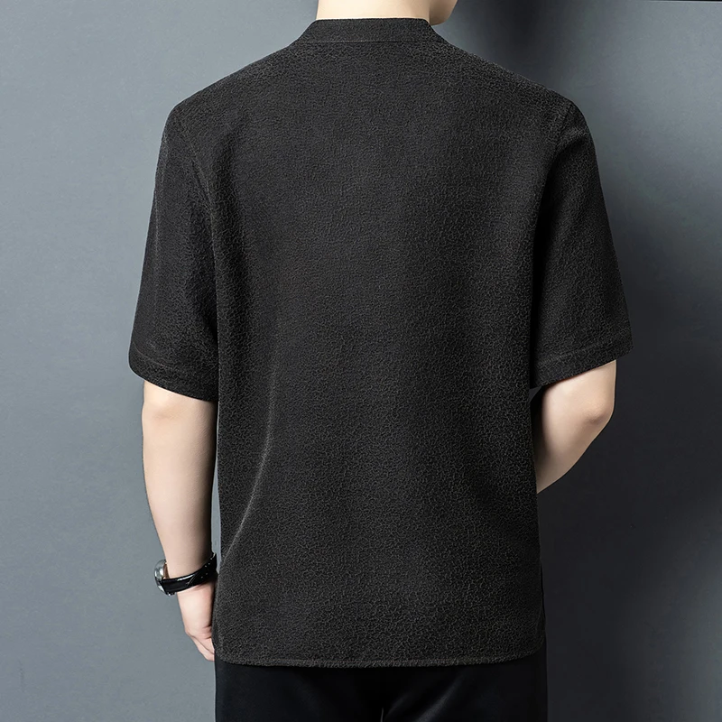 Tang Costume Real Silk 100% Shirts For Men Short Sleeved Softness Summer Quality Gambiered Canton Gauze Pocket Camisas De Hombre