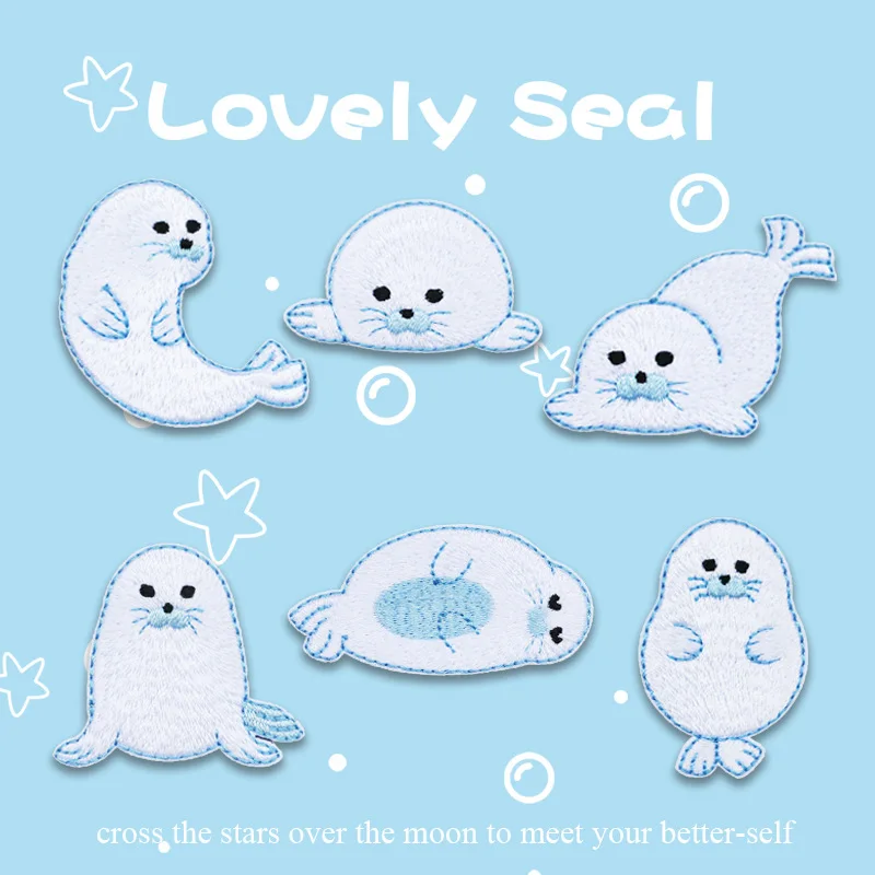 One Piece Cute Seal Stickerei Patch weiß selbstklebend, zum Aufbügeln auf Kleidung Patches für Handytasche Scrapbook Dekor