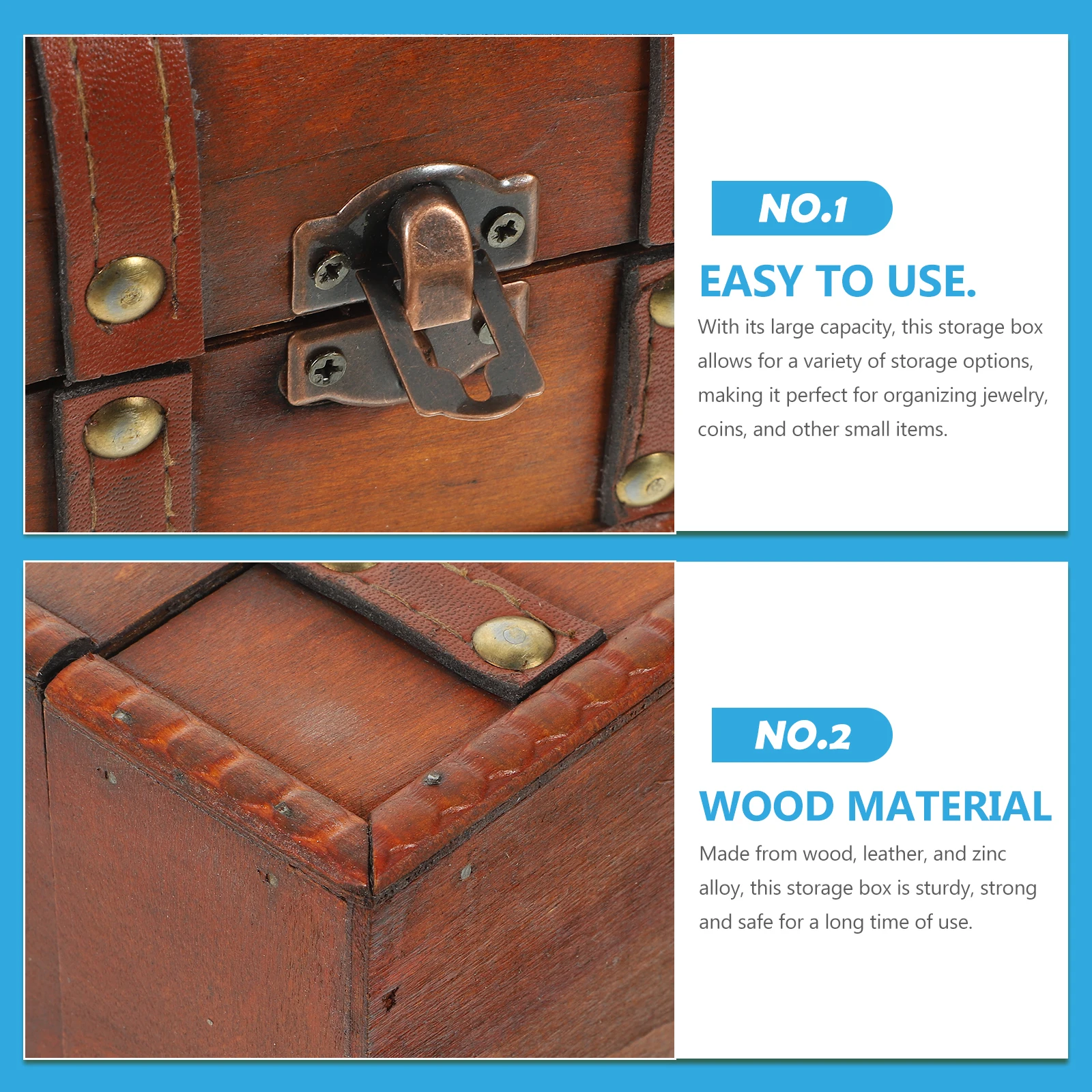 

Vintage Wooden Treasure Box Sturdy Wood Zinc Alloy Construction Jewelry Storage Organizer Pirate Theme Decor Retro