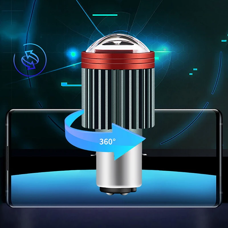 1Pcs LED Lights H4 H6 Moto Headlight Bulb Double Fisheye Convex Lens Hi Beam Low Beam Scooter Motorbike White Yellow Lamp