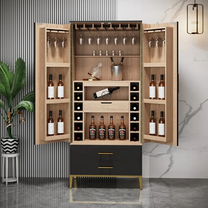 Multifunctional storage home bar cabinet built-in wine glass holder
