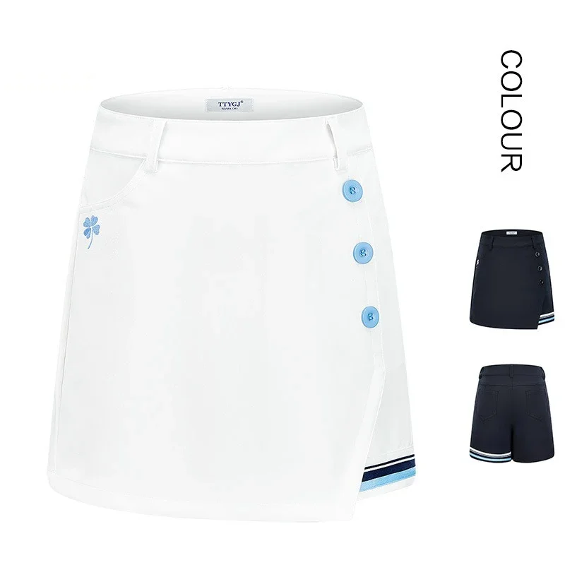 TTYGJ Golf Wear Womens Skort Shorts Tennis Skirt Mid-high Waist Comfortable Slim and Thin Open False Two Pieces Sports Hot Pants