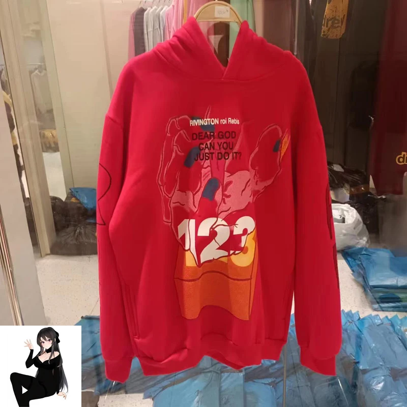 Red RRR123 Hoodie Invisible Hand Print Sweatshirts Men Women High Quality High Street Fleece Winter Hooded Pullover