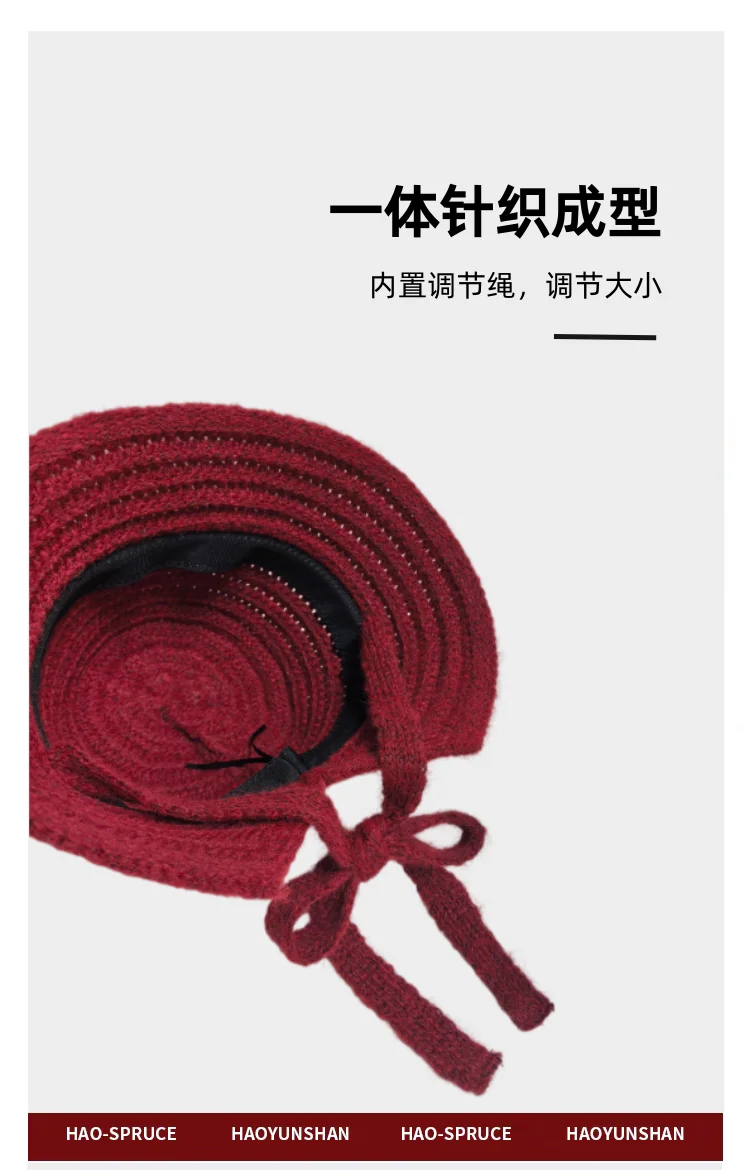 Koreanischer Stil, lockerer Strick-Bucket-Hut mit Kordelzug für Damen, Herbst-Winter, warm, schmeichelhaft für das Gesicht, Ohrenschutz, lässige Mode – Detail 9