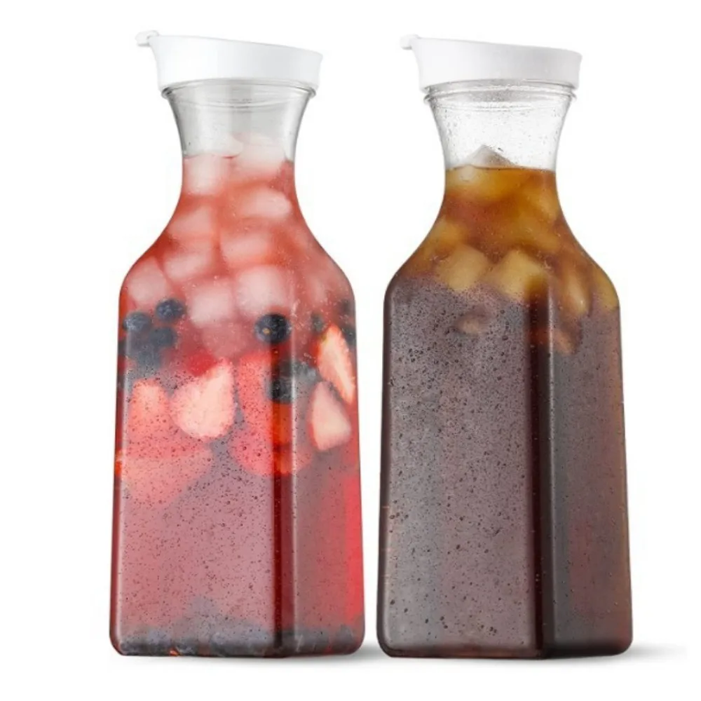 New 32OZ 1000ML Juice Carafe Plastic Large Fridge Beverage Containers with Lid Square Juice Container Pantry Storage