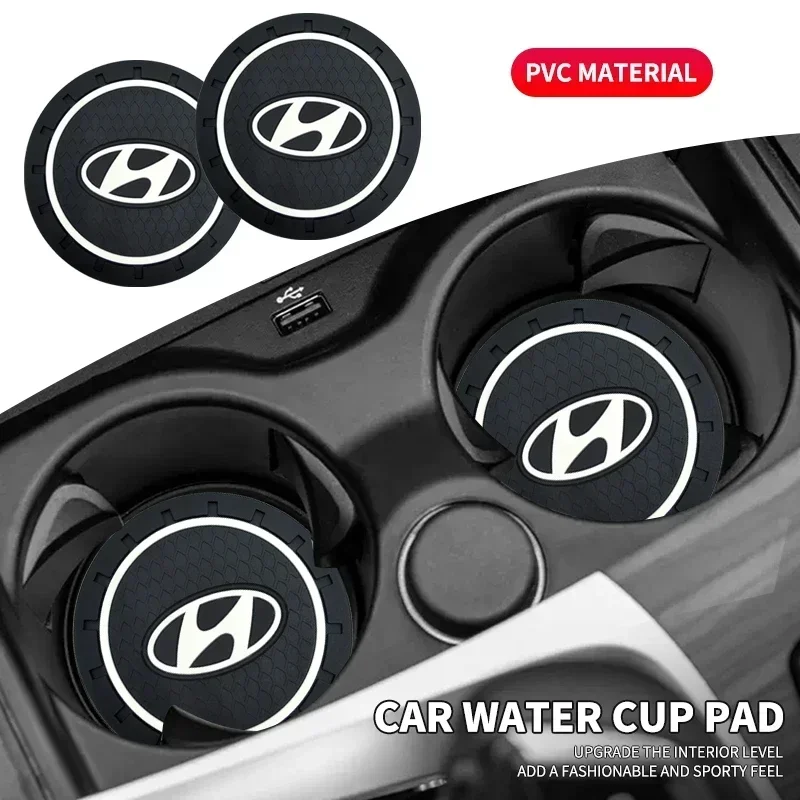 2pcs Non-slip Car Water Cup Pad Coaster Rubber Mat For Hyundai I10 Elantra Getz Sonata XG Terracan Coupe Trajet Matrix Emblem