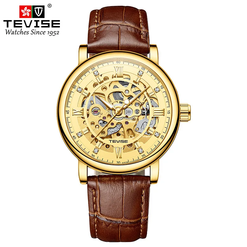 Tevise-Montre mécanique automatique encastrée de diamants, montre de sport de luxe, simple et légère, rouge, nouvelle mode sur le site Web