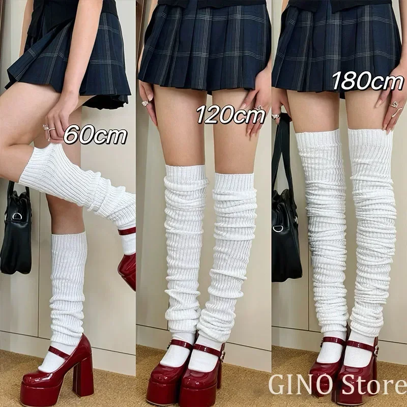 Japońskie ocieplacze na nogi JK Knitted Leg Warmers Solid Color Lolita Long Over The Knee Japanese Magic Bubble Pile Socks Women Home White Socks