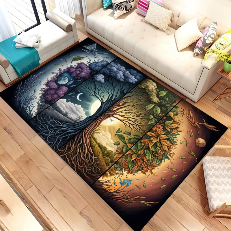 Day Night Forest Scenery Split graphics Rug,living room sofa rug,bedroom bedside rug,dining area Entry Door Mat,Washable Rug