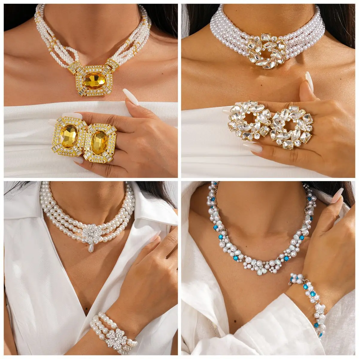 Diamond-encrusted pearl flower double-layer necklace light luxury collarbone chain French temperament niche item decoration