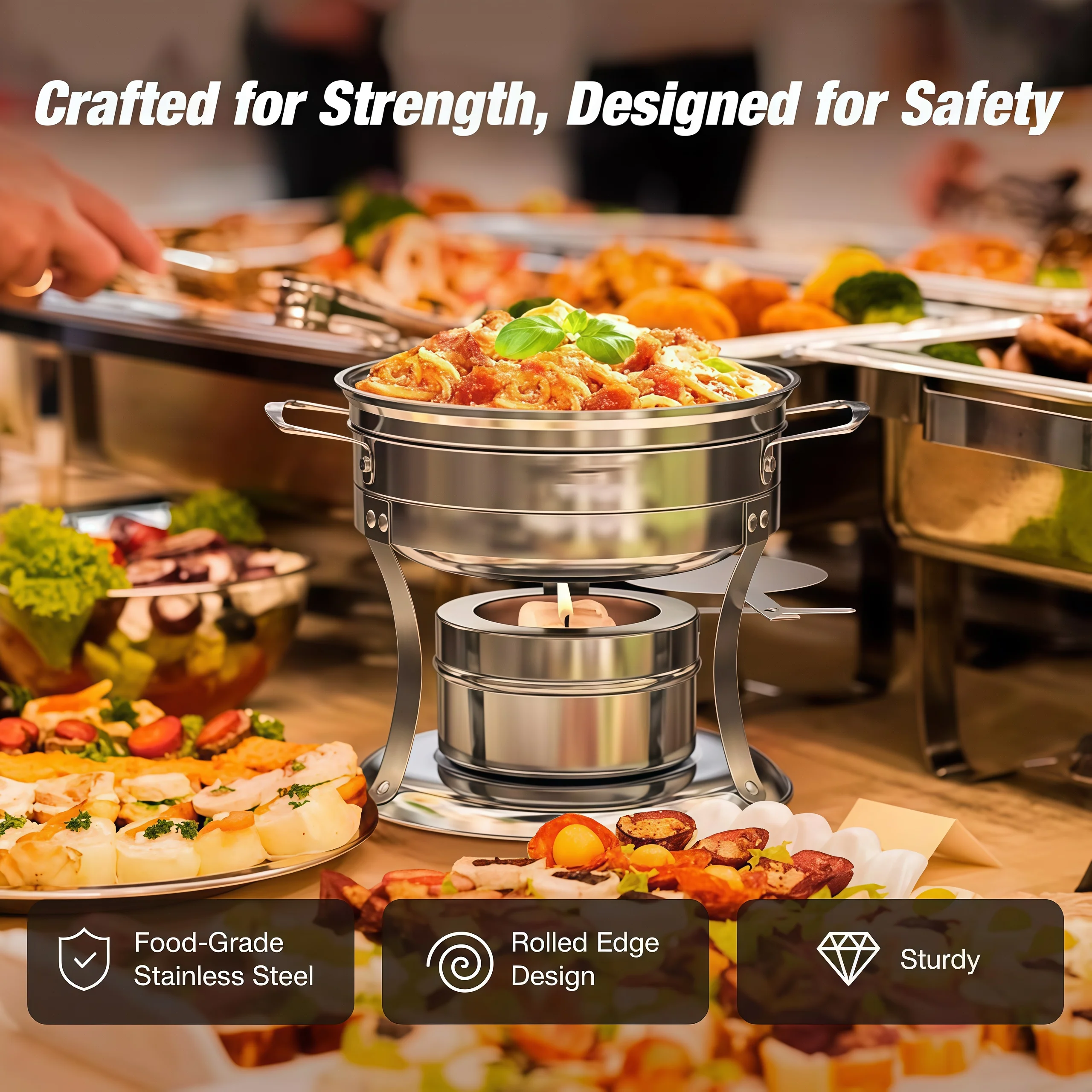 

Chafing Dish Buffet Set Stainless Steel Chafer Full Size Pan Round Catering Warmer Server for Party Banquets