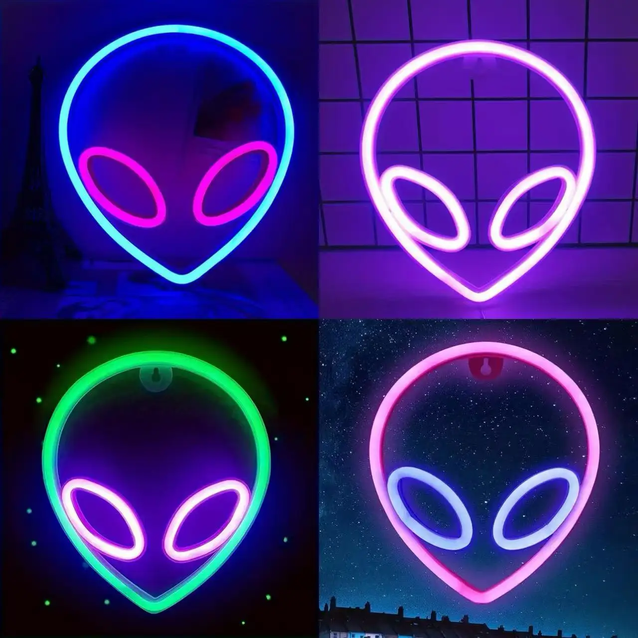 1Pc,Alien Shape Neon Light,Usb or Battery Powered,For Home Decor,Bar Table Ornament,Gaming Room,Party Atmosphere Enhance(No Battery)