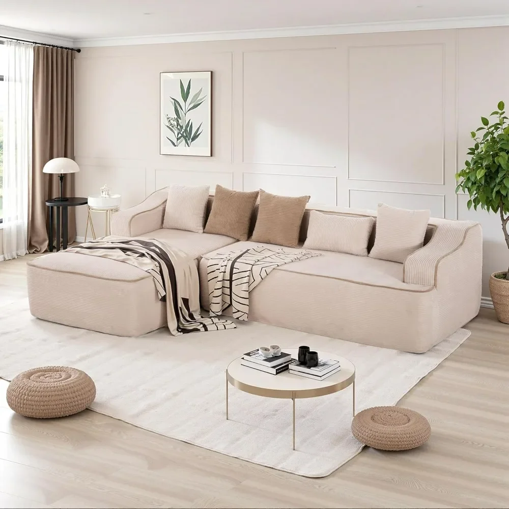 

104" Cloud Sectional Couch with L-Shape Chaise, Contrasting Colors Design, No Assembly Required, Corduroy Sofa, Sofa Living Room