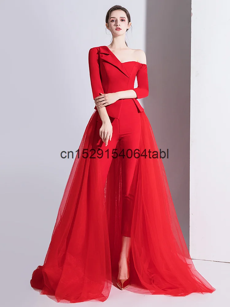 

Toast Dress Red Long Sleeve Spring/Summer Slimming Annual Meeting Dress Female Banquet Temperament Noble Long Pants Han Fu