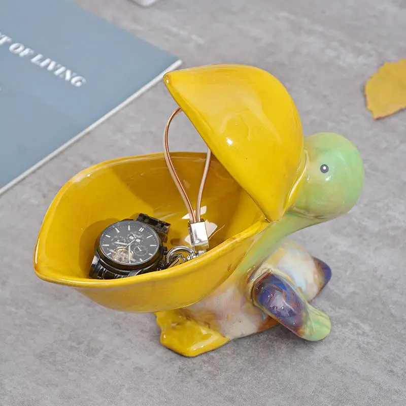 Ceramic Pelican Statue Key Bowl Candy Holder Tabletop Home Decor Animal Figurine Living Room Entrance Desk Storage Organizer