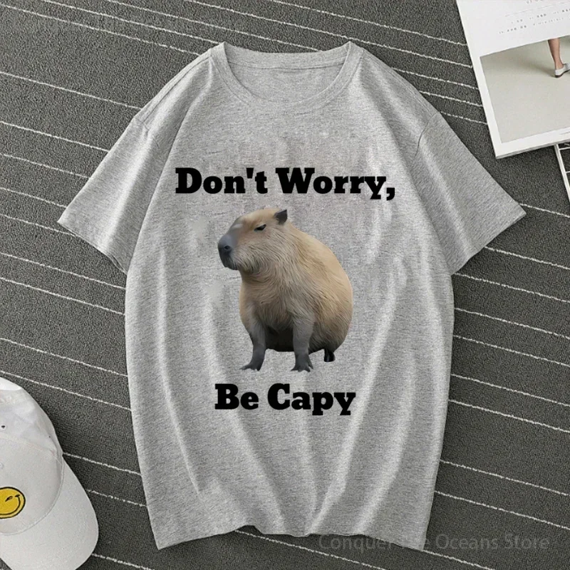 Don't Worry Be Capy Capybara Print Cotton Men‘s T-Shirt And Women Tee Clothing Casual O-Neck Short Sleeve Streetwear T-Shirt