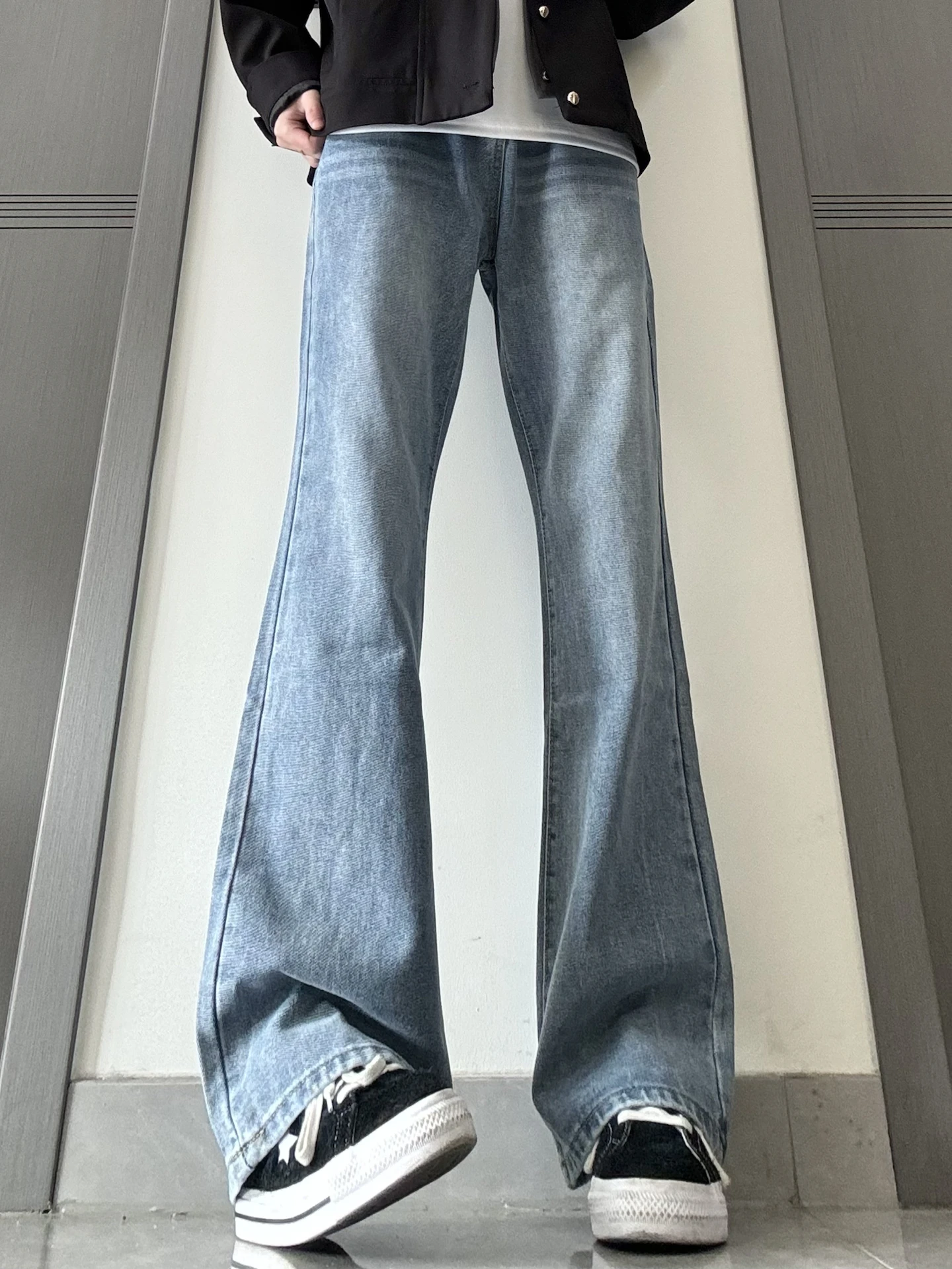 

Мужские джинсы Cleanfit Light Blue Bell Bot в американском стиле High Street, прямые, удлиненные, с эффектом похудения, модель Straight Tube Knife Pants