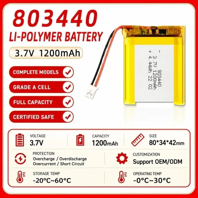[New] 3pcs Polymer Lithium Battery 803440 1200mAh 3.7V for Beauty Instrument GPS Locator Medical Apparatus Li-ion Cell