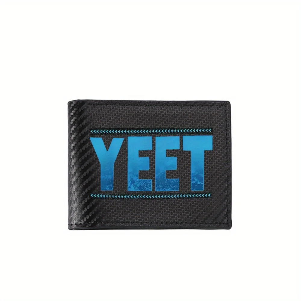 Blue text YEET frame pattern black Men's Wallets Simple Business Modern Stylish Printing Design Gifts For Father Boyfriend Chris