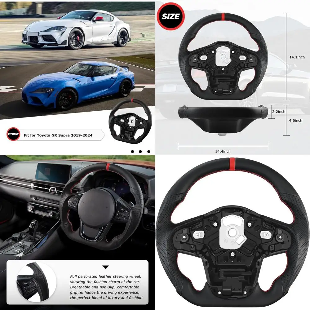 

Полностью кожаный руль для Toyota GR Supra 2019-2024, перфорированная кожа наппа, D-образный руль с плоским дном