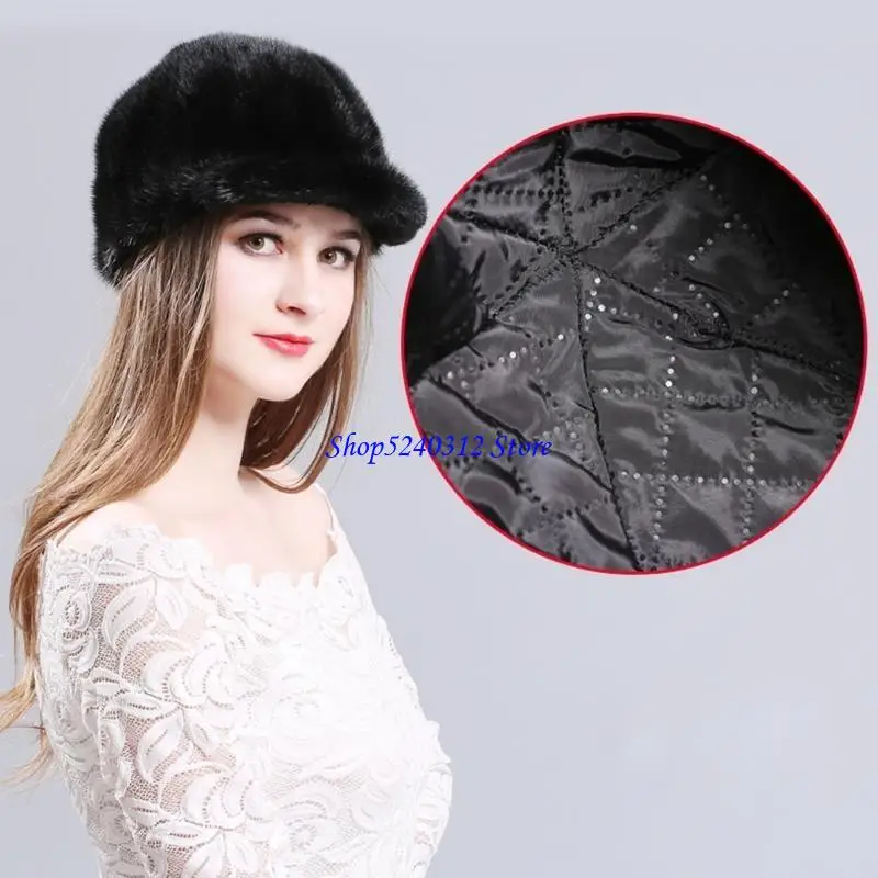 634C Furry Mink Furs Fisherman Hat Soft and Warm Breathable Hat for Winter Activity Everyday Use Women Men Headwear