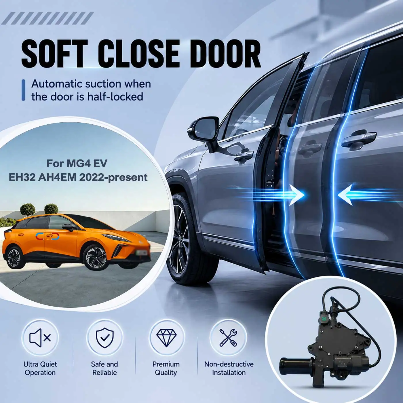 

For MG4 EV EH32 AH4EM 2022-present Electric Soft Close Door Auto Pull-In Suction Lock Intelligent Silent Closer Kit