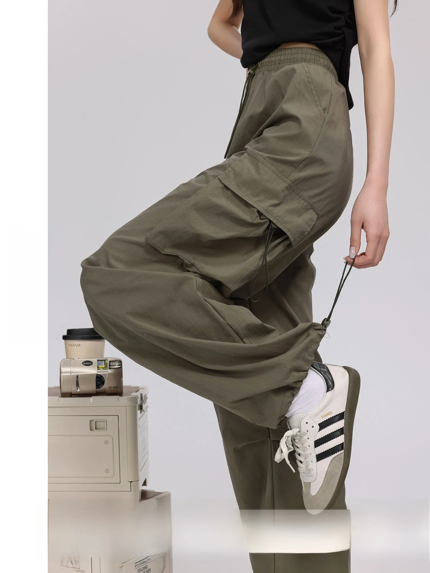 

Ретро-брюки женские свободные повседневные с широкими штанинами, на шнурке, с высокой талией, из смесового хлопка, удобные, летние, новинка