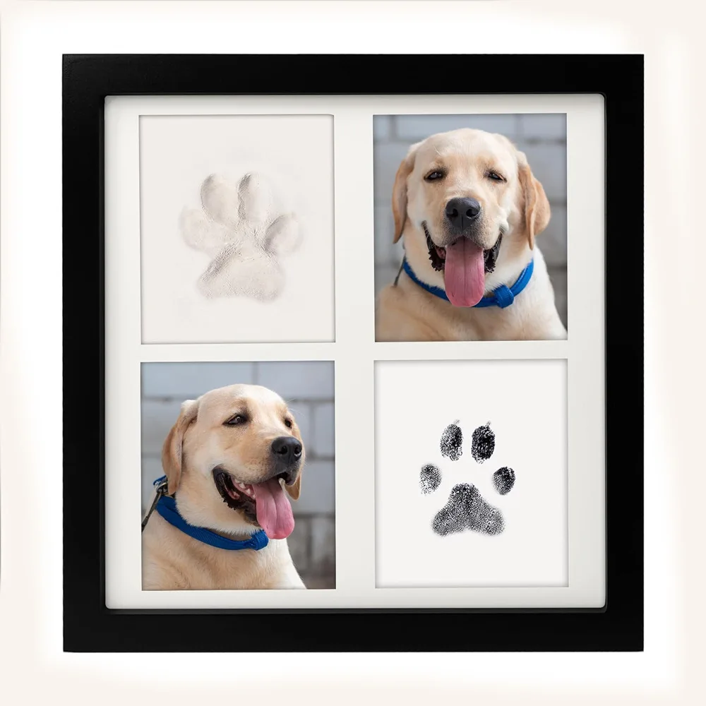 

Custom Pet Paw Print Kit with Black Ink Pad - DIY Cat Dog Memorial Frame Keepsake Pawprint Art Clay Imprint Photo Display Gift