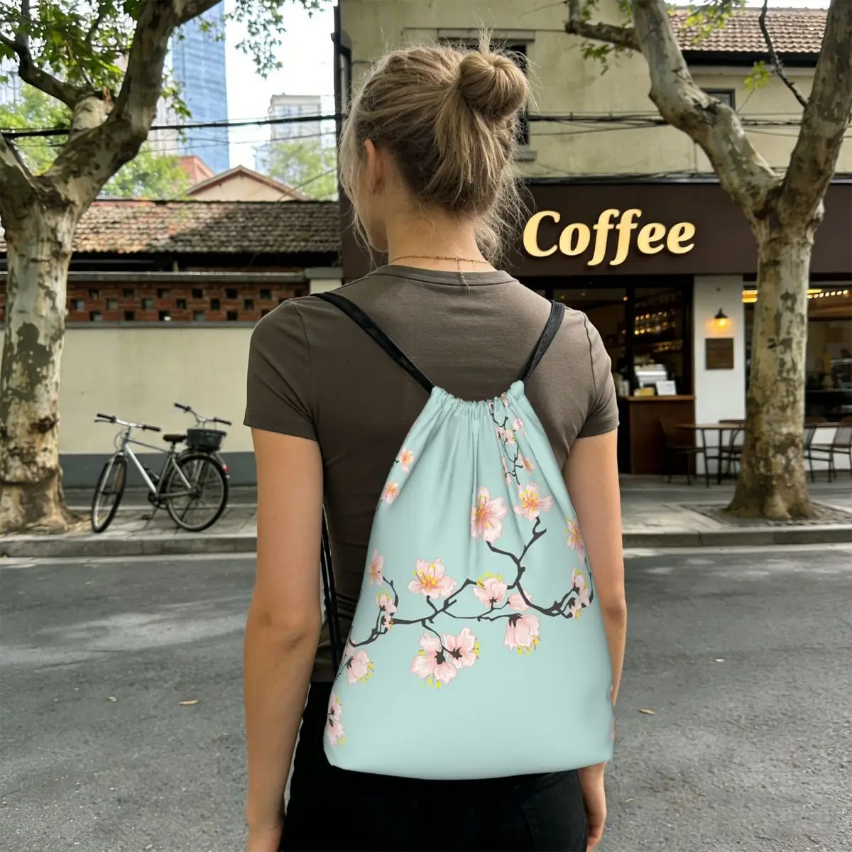 Sakura Cherry Blossom Japanese Flowers Backpacks Fashion Drawstring Bags Sports Bag Book Bags for Travel Students