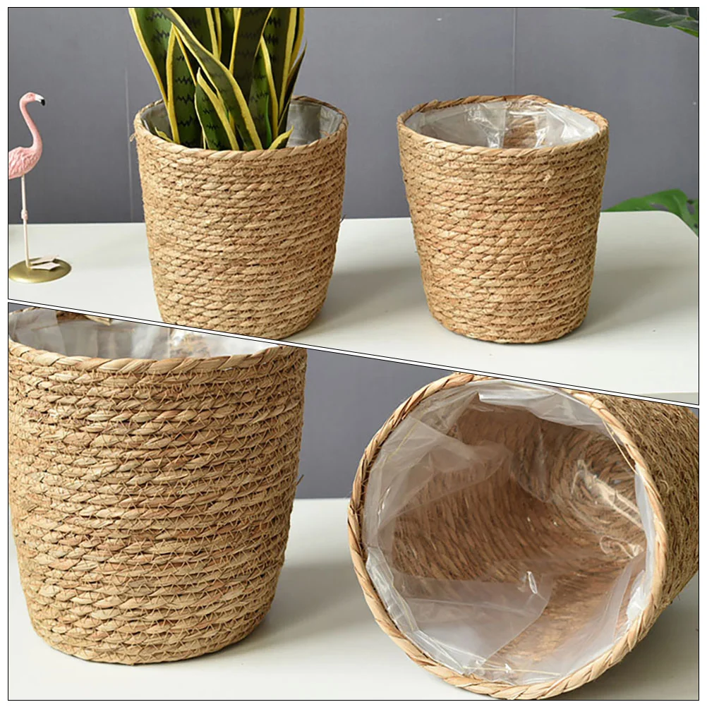 

Flower Pot Basket Laundry Hamper with Lid Durable Plant Woven Planter Flowerpot Garden Baskets Straw Baby