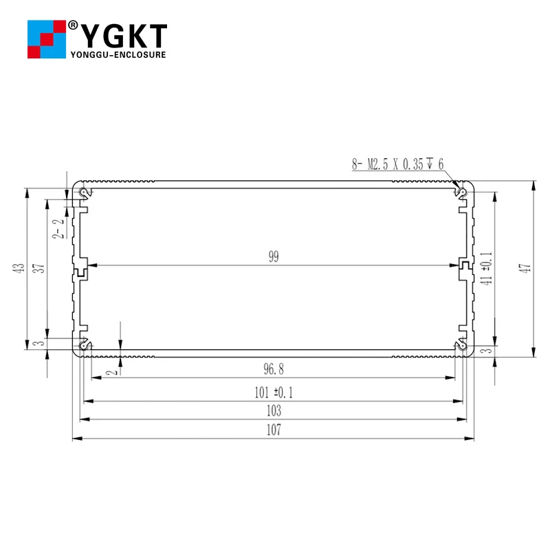 Carcasa electrónica de extrusión de aluminio, placa de circuito PCB de Metal, caja de batería de tipo dividido extruido H20, 107x47MM