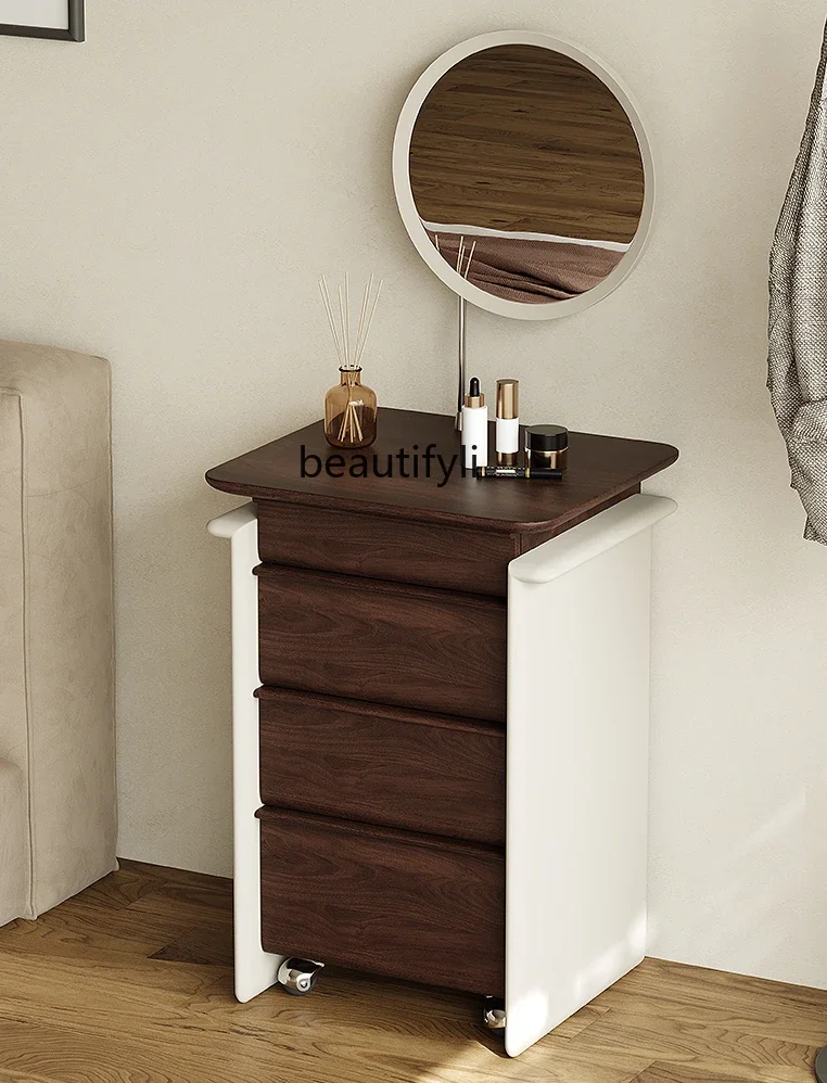 

medieval solid wood dresser bedside table, integrated dressing stool, bedroom small apartment, mini makeup table