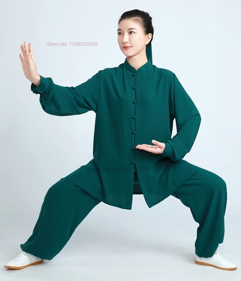 2024 chinese traditional tai chi kungfu yoga exercise tops+pants set vintage martial arts training practice performance clothes