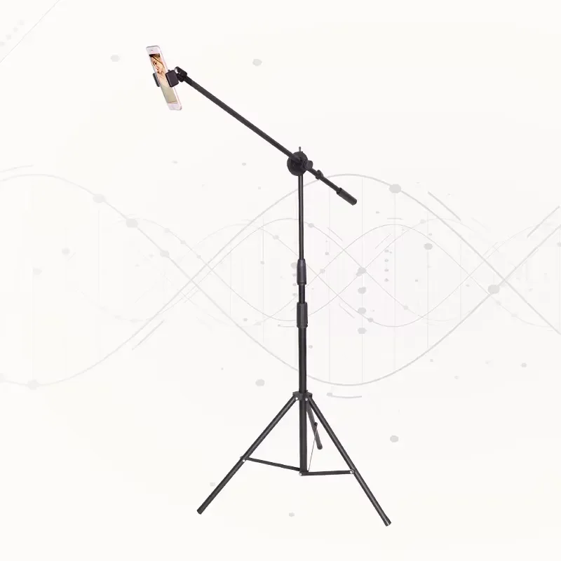 Adjustable Overhead Tripod Stand with Ring Light and Flexible Crossbar Arm Phone Holder Ball Head for Live Streaming Video