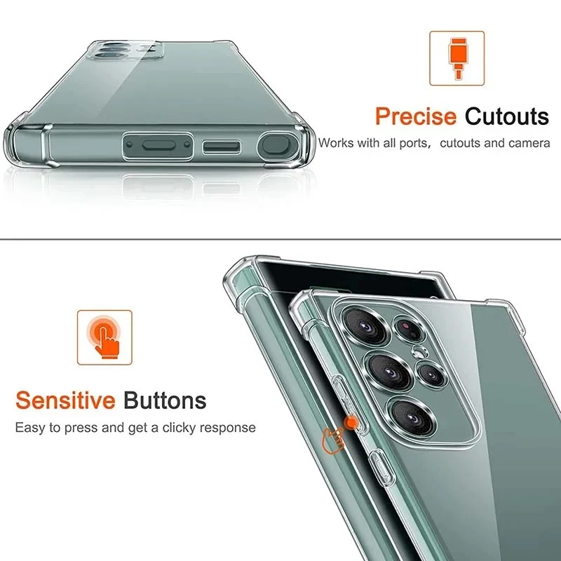 Shockproof Silicone Clear Airbags Case For Samsung Galaxy S24 S23 S22 S21 S20 Ultla FE S10 Lite S9 S8 Plus S10e Phone Back Cover