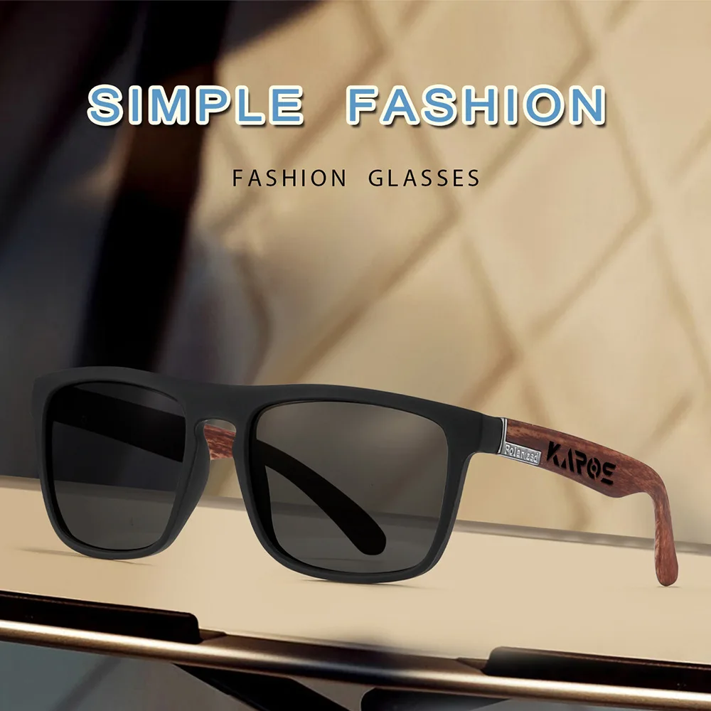 

Square Polarized Sunglasses Unisex UV400 Protection Anti Glare Wood Temple Outdoor Fishing Hiking Eyewear with Case vintage