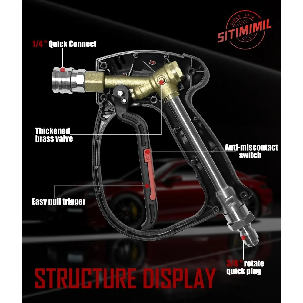 سيتيميل ® مسدس غسالة الضغط الدوار مع 3/8 تدوير التوصيل السريع ومحول M22-14mm 4500PSI سهل السحب الزناد قصير الضغط العالي #3