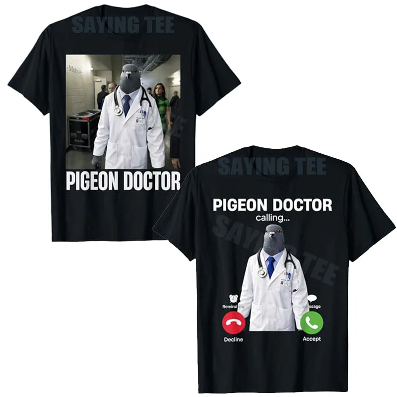 Camiseta Engraçada com Estampa de Pombinho Doutor 2026, Novo Meme Brainrot, Piada de IA, Estilo Y2K, com Gráfico de Chamada Telefônica e Frase, Vestuário