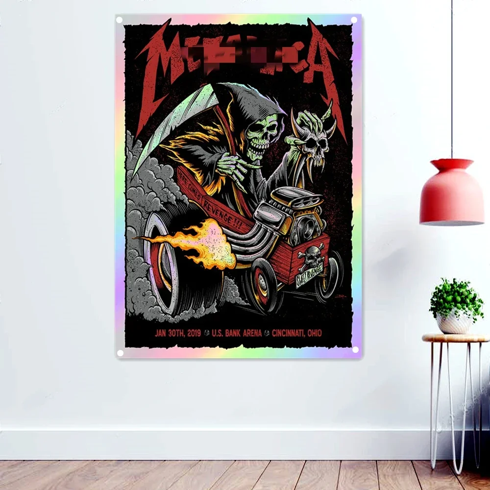 

Grim Reaper Macabre Art Banner Wall Hanging Rock Band Icon Flag Death Metal Artist Posters Bloody Horror Skull Art Tapestry Gift