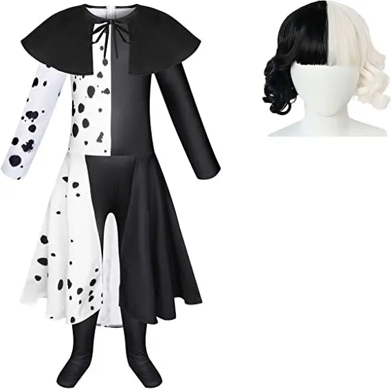 Costume de Cosplay de sorcière blanche Bla, ensemble complet loween 0 dalmatiens Cruella, vêtements de spectacle sur scène ethniques traditionnels pour femmes