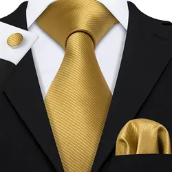 Gold Solid Tie Set Tie For Men Business Gift Party Necktie Handkerchief Cravat Fashion Designer Tie Set