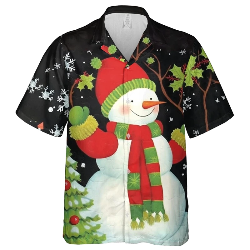 

Гавайские рубашки Санта-Клауса для мужчин, Рождество 2024, повседневная рубашка на пуговицах с коротким рукавом, с Новым годом, мужская уличная одежда, блузки, топы