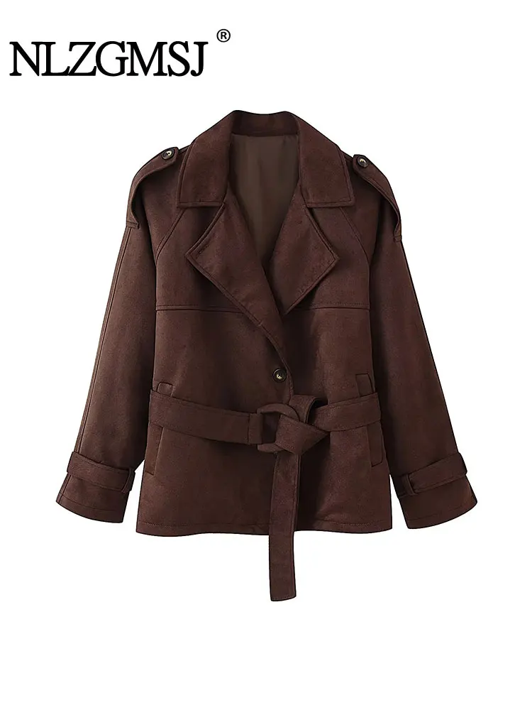 

Nlzgmsj Осенняя женская куртка с длинным рукавом на пуговицах и поясом, куртки для женщин, уличные пальто, новая женская верхняя одежда