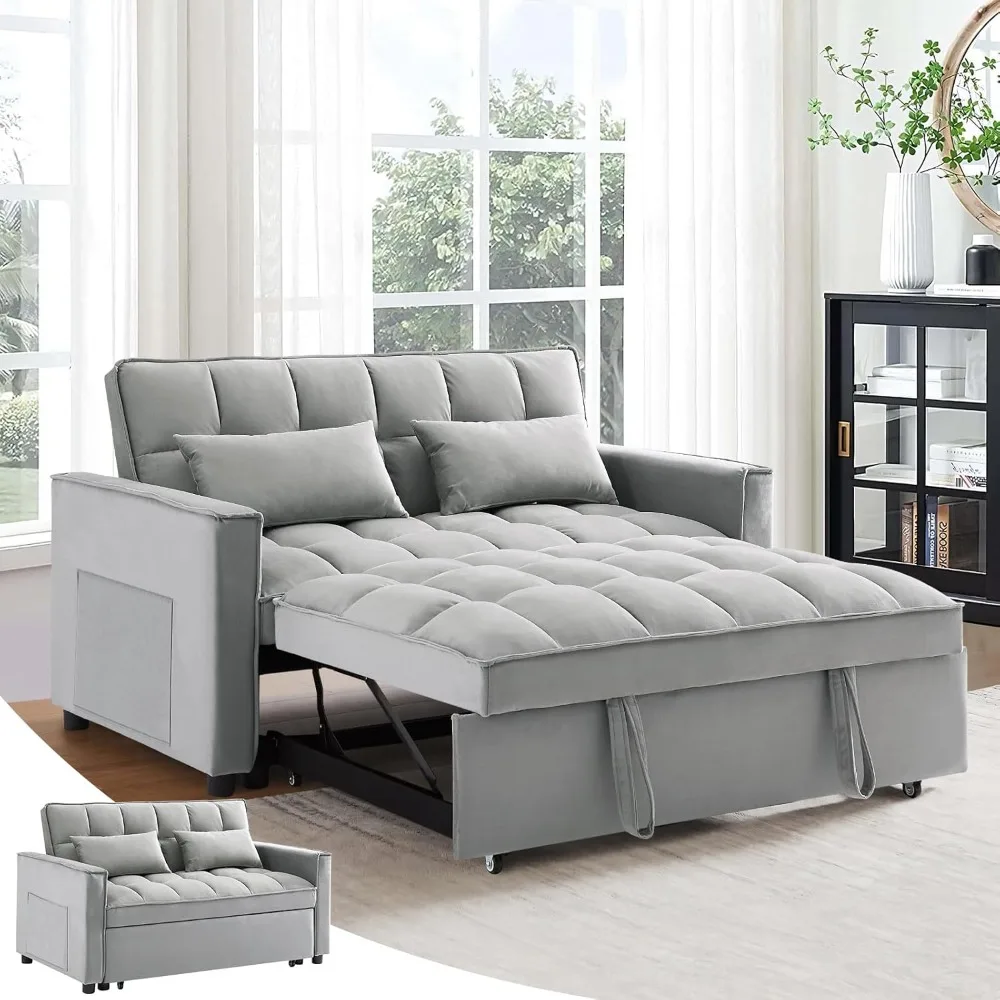

3 in 1 Convertible Sleeper Sofa Bed, Modern Velvet Loveseat Futon Couch w/Pullout Bed, Small Love Seat Lounge Sofa w/Reclining