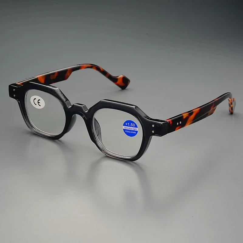 Neue modische polygonale Lesebrille, Retro-Rahmen, blau blockierend, winddicht, leicht, Outdoor-Brille für Damen und Herren – Detail 9